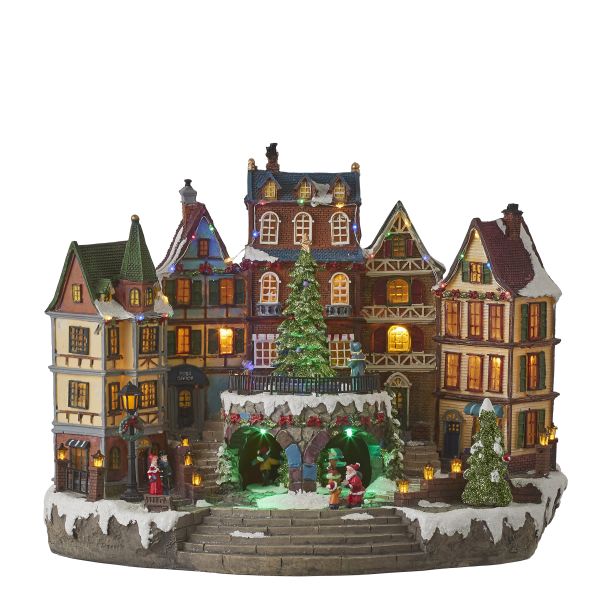 Luville - Scène de village avec sapin de Noël avec adaptateur inclus