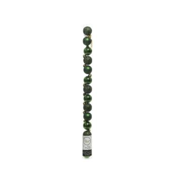 Decoris plastic Christmas bauble 3cm pine green 14 pieces