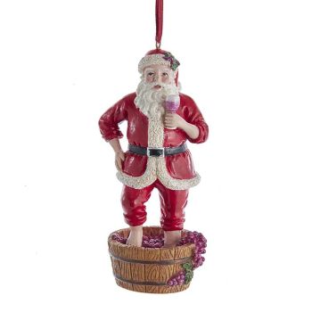 Kurt S. Adler Plastic Christmas Ornament Santa Claus Stomping Grapes 12cm Red, White