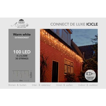 LED Connect de Luxe Connectable Icicle Lights 400x35cm 30 Strands 100 Lights Warm White