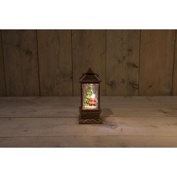 Batterij LED kerstverlichting lantaarn kerstman in glitterwater warm wit 9,5x21,5 cm 3xaaa