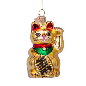 Vondels glass Christmas ball Lucky cat 9cm gold