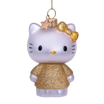 Vondels glass Christmas Ornament Hello Kitty Gold Dress 9cm White