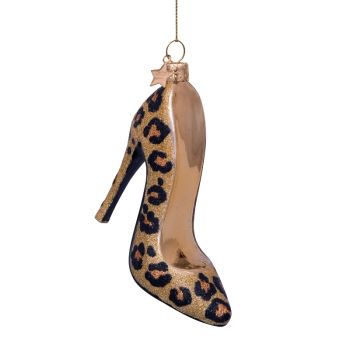 Vondels glass Christmas Ornament High Heels with Leopard Print 9cm Gold