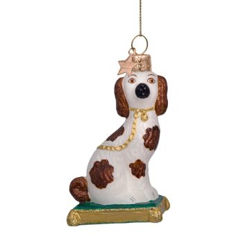 Vondels glass Christmas Ornament Dog Staffordshire on Pillow 10cm Multi