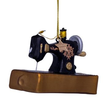 Vondels glass Christmas Ornament Sewing Machine 9cm Black, Gold