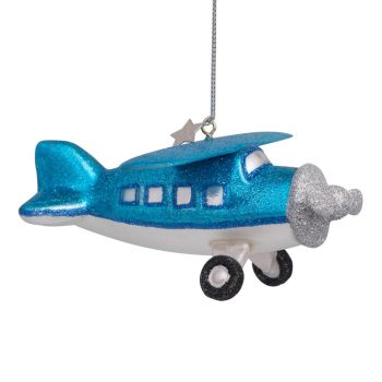 Vondels glass Christmas Ornament Airplane 5cm Blue