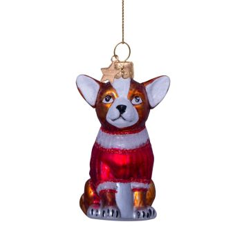 Vondels glass Christmas ball Chihuahua dog with red t-shirt 8cm brown, red