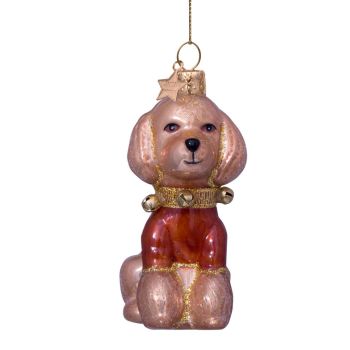 Vondels glass Christmas Ornament Poodle Dog with Brown T-Shirt 10cm Brown