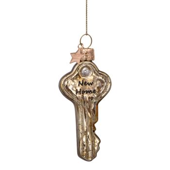 Vondels glass Christmas Ornament Key 'New Home' 8cm Gold