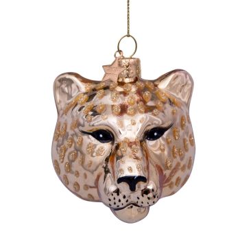 Vondels glass Christmas ball Panther head 7.5cm gold