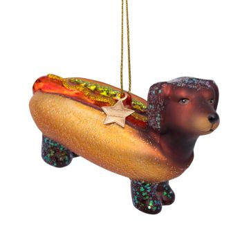 Vondels glass Christmas Ornament Dachshund Hotdog 6cm Multi