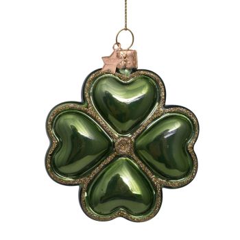 Vondels glass Christmas Ornament Clover 8cm Green