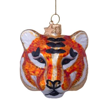 Vondels glass Christmas Ornament Tiger Head 7.5cm Brown