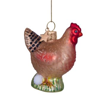 Vondels glass Christmas Ornament Chicken with Eggs 7.5cm Multi