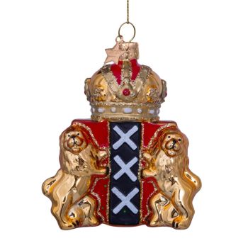 Vondels glass Christmas Ornament Amsterdam Coat of Arms 9.5cm Gold