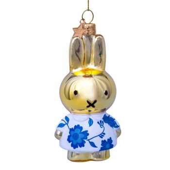 Vondels glass Christmas Ornament Miffy in Delft Blue Dress 11cm Gold