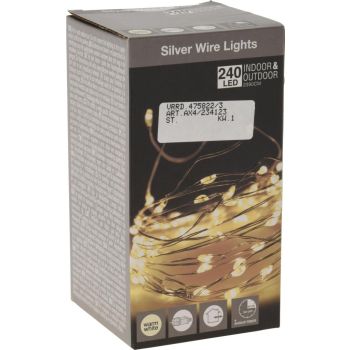 Christmas lights 240 microLED warm white silver wire 23.9 meters