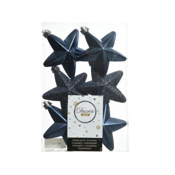 Decoris plastic Christmas ball star 7.5cm navy blue 6 pieces