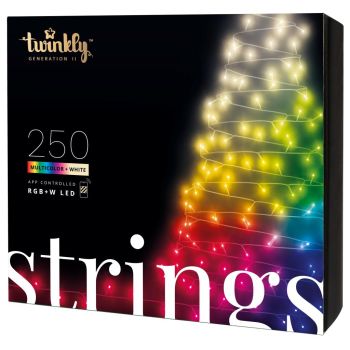 Twinkly Strings Sonderausgabe 250 RGB+W LED Lichterkette 20 m 16 Millionen Farben + Warmweiß Generation II - transparenter draht