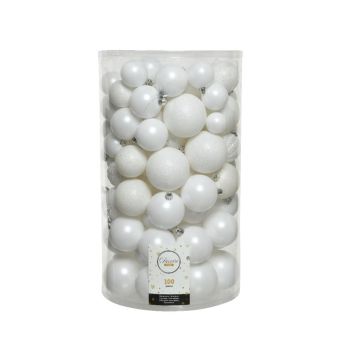 Decoris plastic christmas baubles white 100 pieces