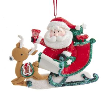 Kurt S. Adler Plastic Christmas Ornament Santa Claus in Sleigh 11cm Multi