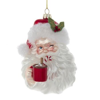 Kurt S. Adler Glass Christmas Ornament Santa Claus with Hot Chocolate 13cm Red, White