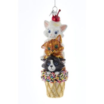 Kurt S. Adler Glass Christmas Ornament Cats on Ice 13cm Multi