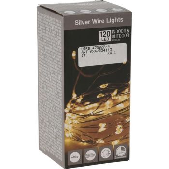 Christmas lights 120 microLED warm white silver wire 11.9 meters