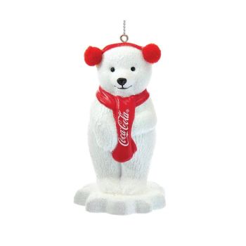 Kurt S. Adler Plastic Christmas Ornament Coca-Cola Polar Bear with Ear Muffs 9cm White, Red