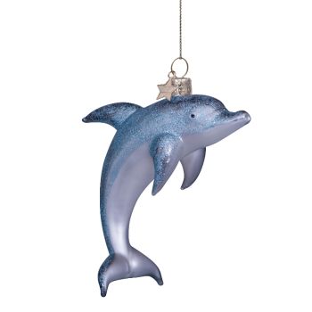 Vondels glass Christmas Ornament Dolphin 12cm Grey