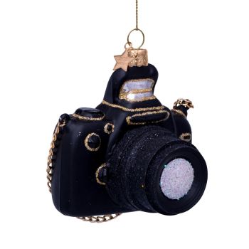 Vondels glass Christmas Ornament Camera 9cm Black