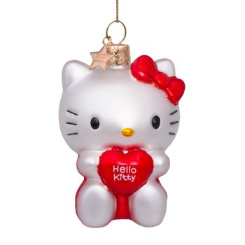 Vondels glass Christmas Ornament Hello Kitty in Red Dress with Heart 9cm White