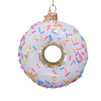 Vondels glass Christmas Ornament Donut with Sprinkles 12cm White