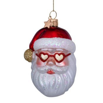 Vondels glass Christmas Ornament Santa Claus with Heart Glasses 10cm Red, White