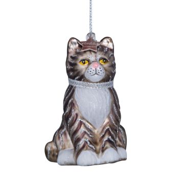 Vondels glass Christmas Ornament Cat 7.5cm Grey