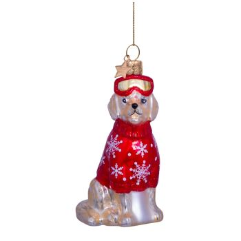 Vondels glass Christmas Ornament Retriever Dog with Ski Outfit 9.5cm Brown, Red