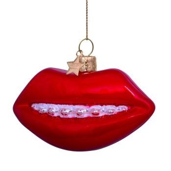 Vondels glass Christmas Ornament Lips with Braces 5cm Red