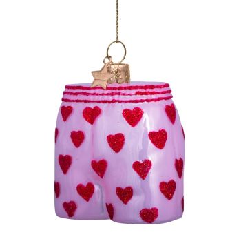 Vondels glass Christmas Ornament Boxer Shorts with Hearts 7.5cm Pink