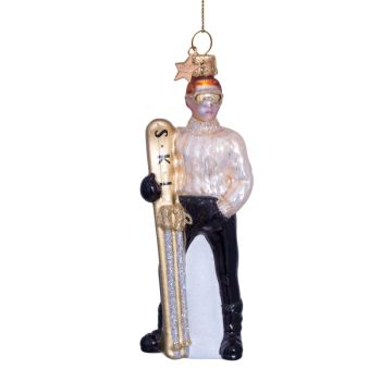 Vondels glass Christmas Ornament Skier 12.5cm Champagne