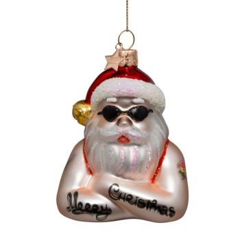 Vondels glass Christmas Ornament Glass Santa Claus with Tattoos 9.5cm Red, White