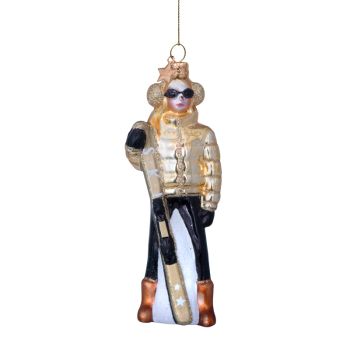 Vondels glass Christmas Ornament Female Skier 13cm Gold