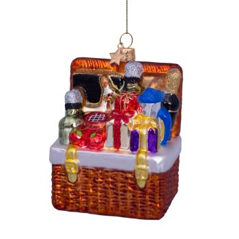 Vondels glass Christmas Ornament Basket with Gifts 11cm Multi