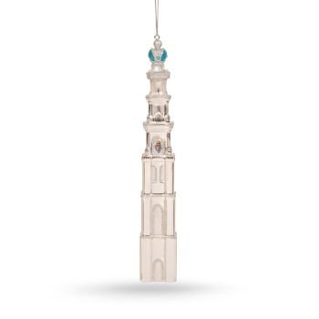 De ballen uit - glass Christmas ornament westertoren 21.5cm silver 