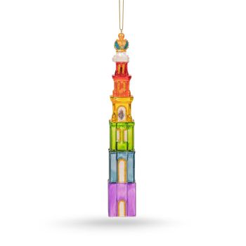 De ballen uit glazen kerstbal westertoren 21.5cm regenboog 