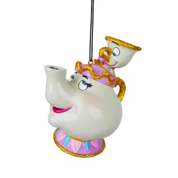 Kurt S. Adler plastic Christmas ornament Disney Mrs. Potts & Chip 9cm white