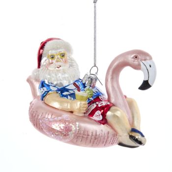 Kurt S. Adler Glass Christmas Ornament Santa Claus on Inflatable Flamingo Float 11.5cm Multi