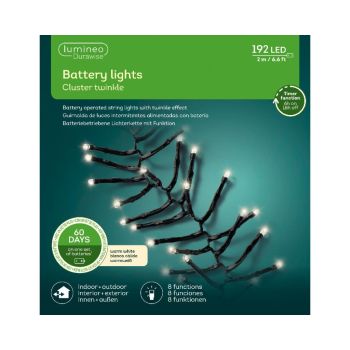 Lumineo Durawise cluster kerstboomverlichting op batterijen 192 LED warm wit 2 meter