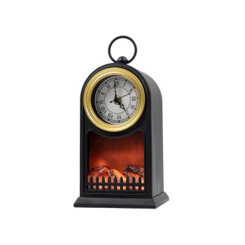 Clock with fireplace LED 25cm timer on batteries