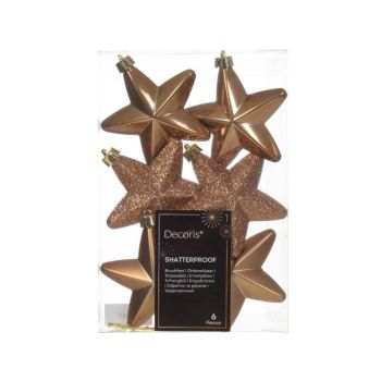 Decoris plastic Christmas ball star 7.5cm ginger 6 pieces